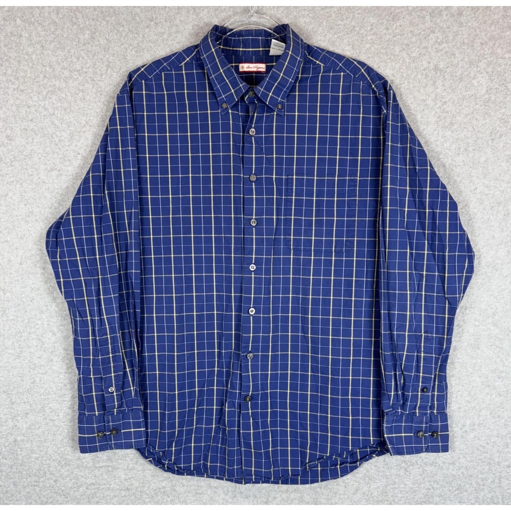 Ben Hogan Shirt Mens XL Blue Yellow Plaid Button Down Long Sleeve Casual Golf